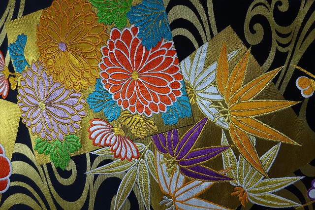 色紙花文の袋帯