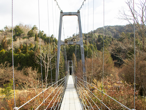 吊り橋を渡る（甲賀市・玉桂寺）