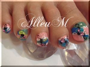 ハンドアクリルスカルプチュア&フットジェルネイル～楽しい配色・アートネイル☆