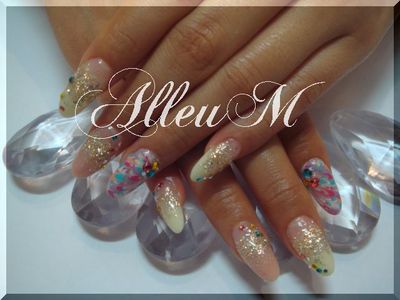 ハンドアクリルスカルプチュア&フットソフトジェル～カラフルピーコック☆