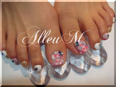 ハンドアクリルスカルプチュア&フットソフトジェル～カラフルピーコック☆