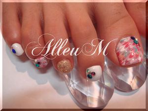 ハンドアクリルスカルプチュア&フットソフトジェル～カラフルピーコック☆