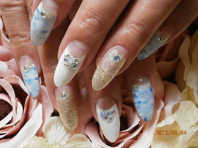 ネイルチップ プッチ柄 青系 ストーン埋め尽くし ♡A Nail♡ | www